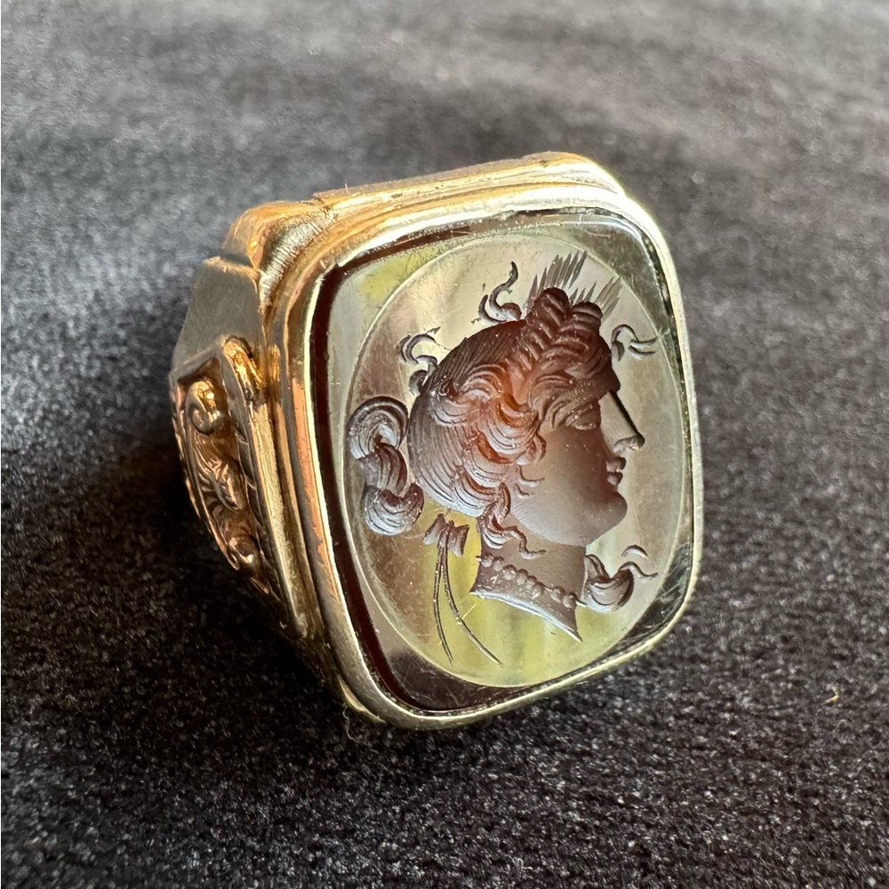 14k white gold Victorian intaglio ring
